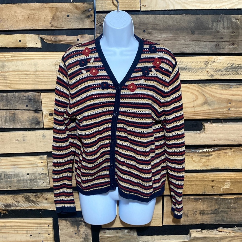 Vintage Y2K Cottagecore Christopher& Banks Hand Embroidered Cardigan Size‎ Large